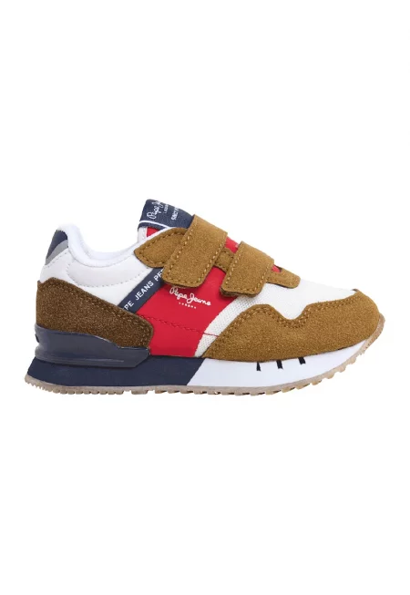 Спортни обувки с велкро и еко велур - Червен/Син/Камел