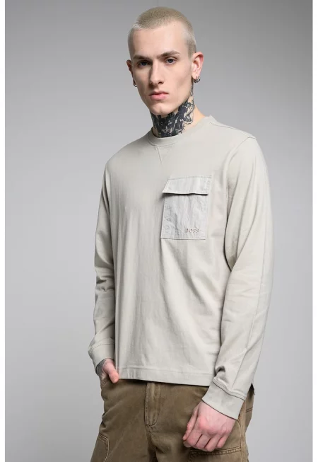 Стандартна блуза с овално деколте - Бежов