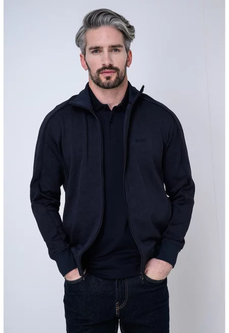 Суитшърт Mirror с релеф и цип - Тъмносин