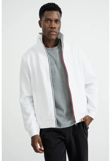 Суитшърт с памук с цип - Бял