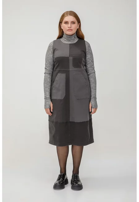 Сукман от деним с пришити джобове - Антрацитно сиво/Tъмносив