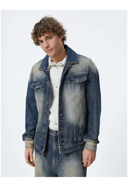 Свободно яке от деним със захабен ефект