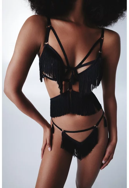 Танга с ресни - Черен