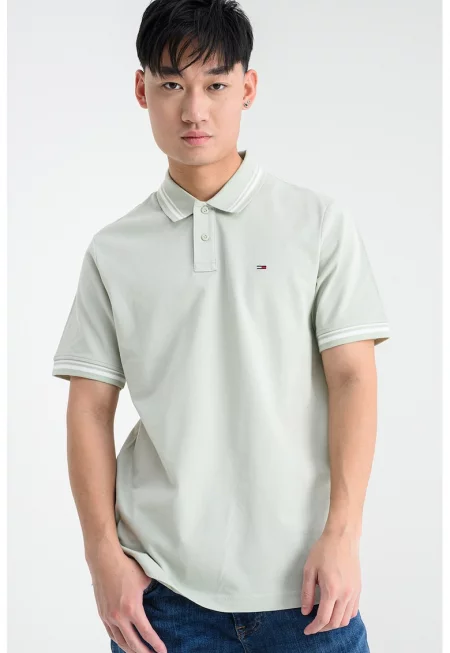 Тениска с контрастен подгъв - Бял/Бледозелен