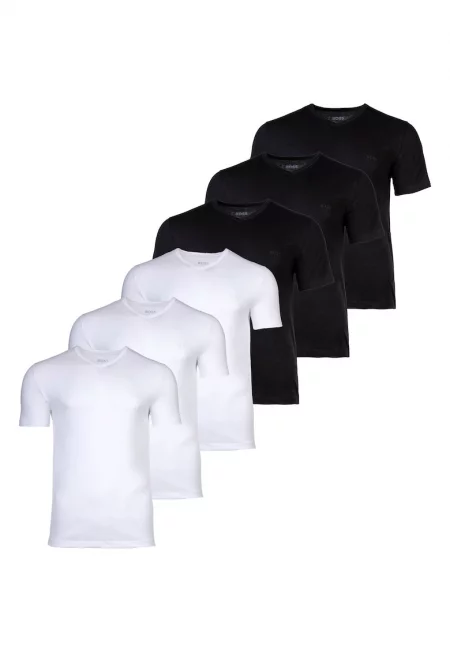 Тениска с шпиц - 6 броя - Бял/Черен