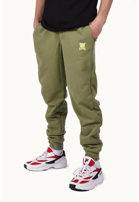 Унисекс скосен спортен панталон с лого - Зелени аспержи