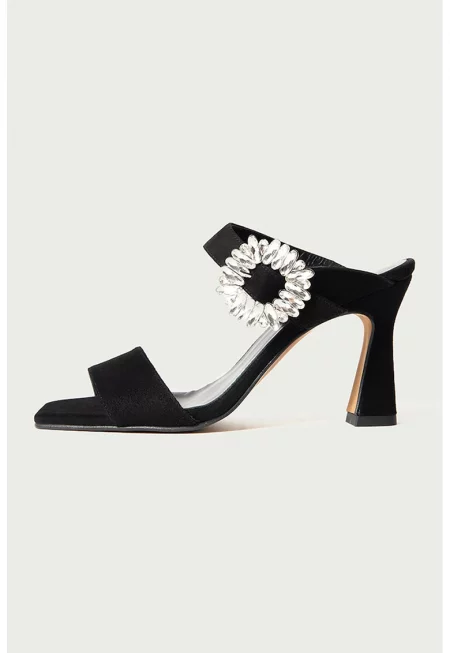 Велурени сандали с висок ток - Черен