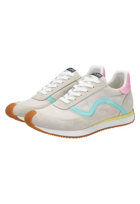 Велурени спортни обувки 26673 с текстил - Бежов/Розово/Син