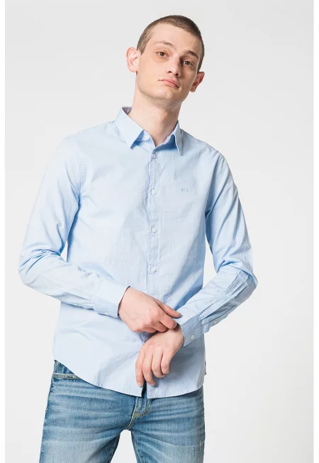 Вталена риза от памук - Светлосин