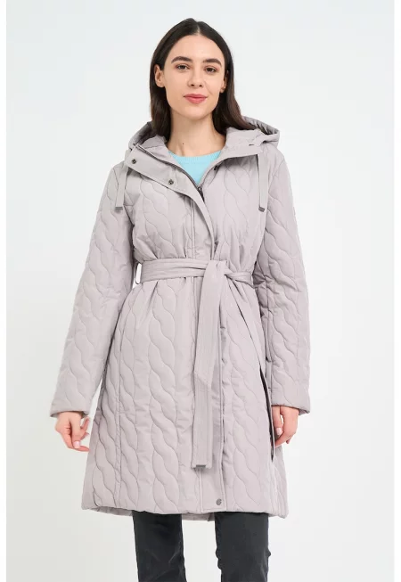 Зимно яке с колан - Светло сив