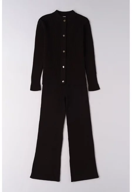 Блуза с копчета и панталон - 2 части - Черен