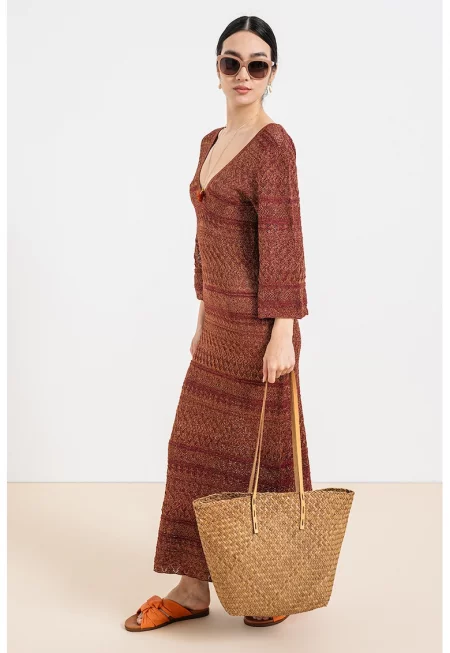 Бляскава рокля с шпиц - Златист/Червен