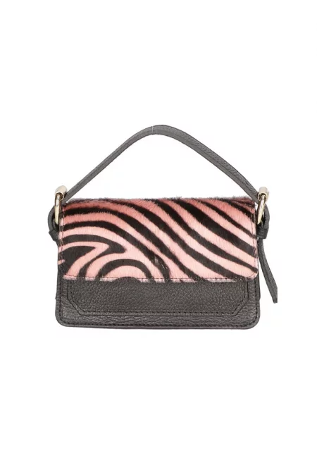 Чанта през рамо от кожа и кожа с косъм - Черен/Розово