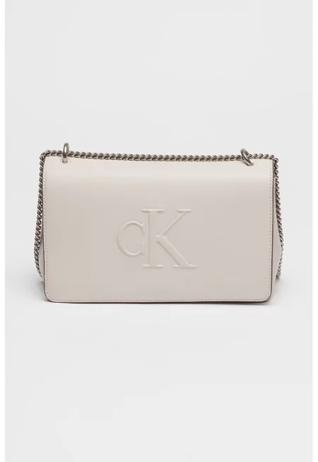 Чанта през рамо с релефно лого - Мръснобял