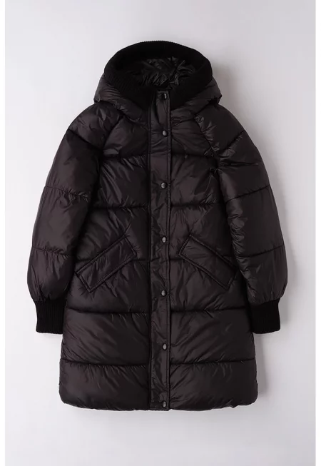Дълго ватирано зимно яке - Черен