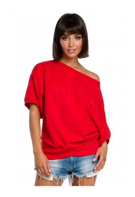 Дамска блуза - Памук/Еластан - Червена