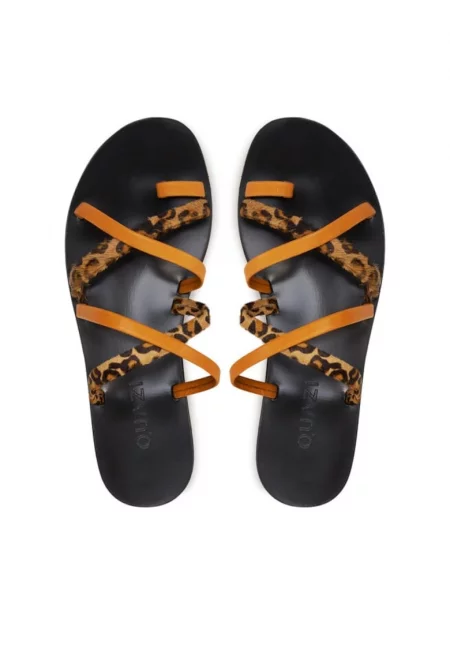 Дамски джапанки - чехли - сабо  206540904 - Естествена кожа/Естествена кожа - Оранжев/Кафяв