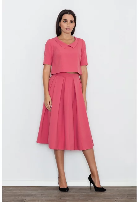 Дамски комплект  M579 - Пола и блуза - Удобен - 100% полиестер - Коралов цвят -