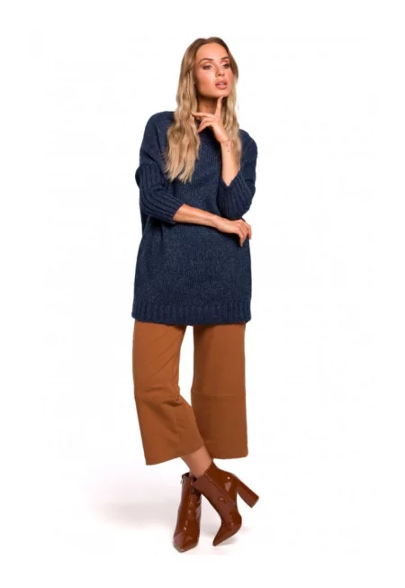 Дамски пуловер -  Акрил/Полиамид/Вълна - Тъмносиньо