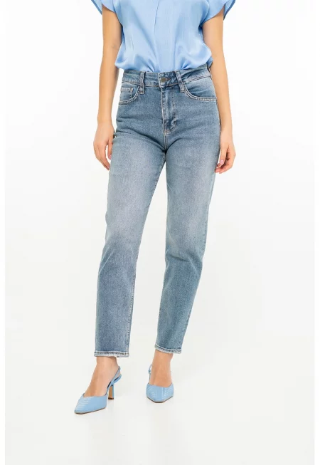 Дънки Flavia тип Mom с висока талия - Светлосин