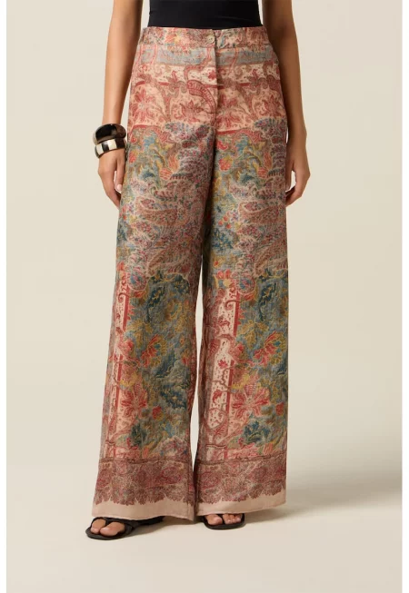 Десениран панталон с широк крачол и висока талия - Многоцветен