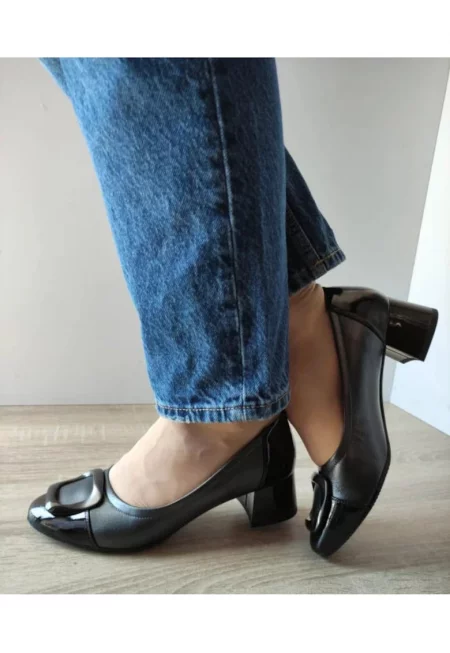 Елегантни Дамски Обувки  60008C 51-N Сив Металик + Черен Лак - Сив