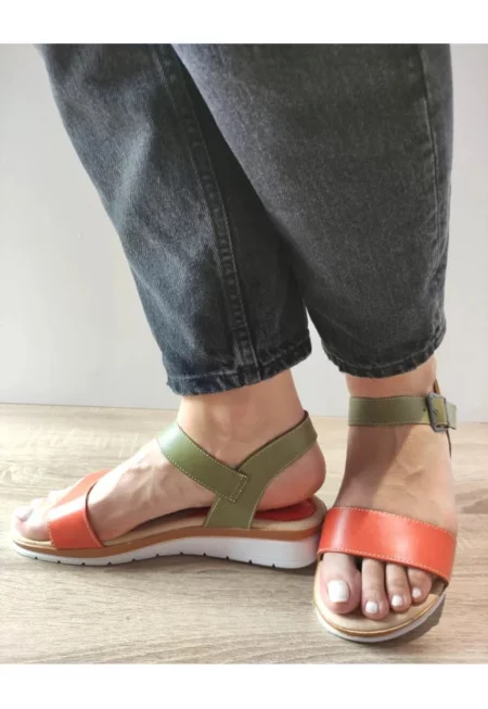 Ежедневни дамски сандали  3465 6 зелени с оранжево - зелени - Зелен