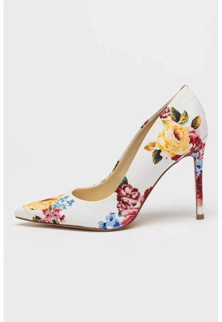 Флорални обувки Fresh с ток стилето - Бял/Бордо/Син