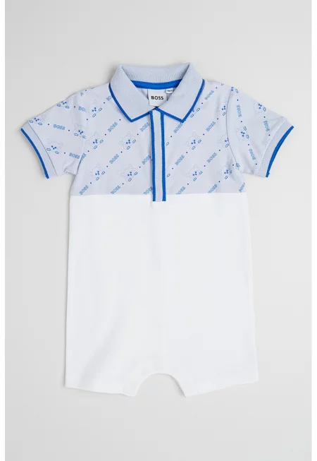 Гащеризон с къси ръкави - Бял/Светлосин