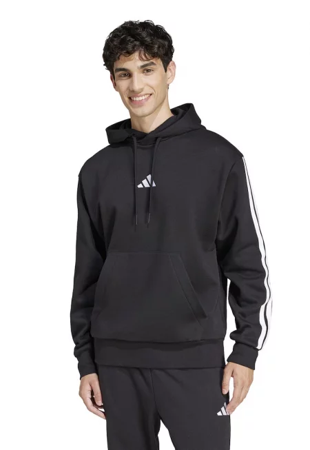 Худи с джоб кенгуру и лого - Бял/Черен