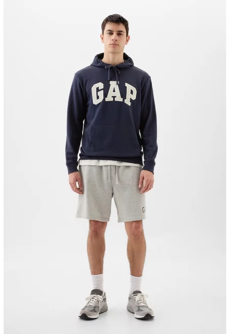 Худи с качулка и лого - Ултрамарин синьо/Сив меланж