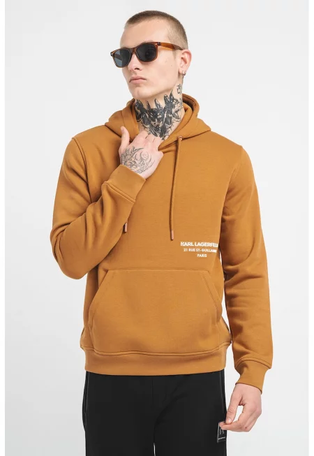 Худи с връзка и джоб кенгуру - Бял/Карамел