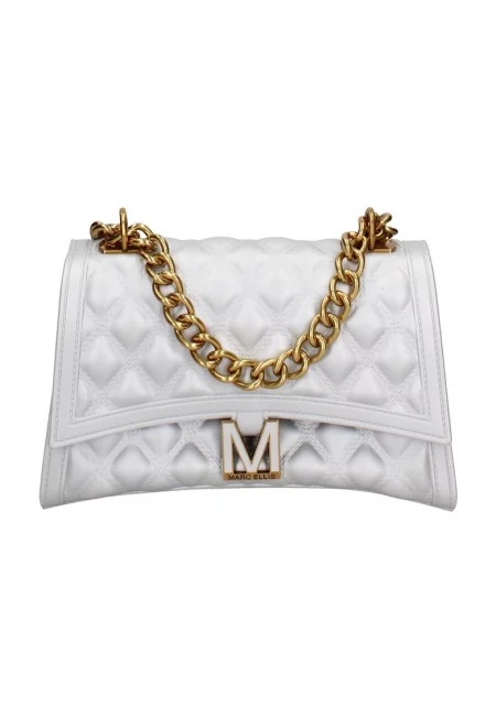 Капитонирана чанта през рамо с капаче - Златист/Светло сив