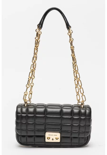 Капитонирана кожена чанта за рамо Tribeca - Черен