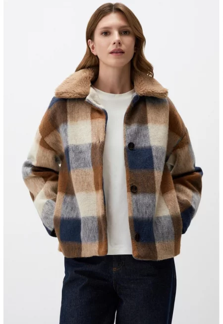 Карирано яке - Кафяв/Тъмносин