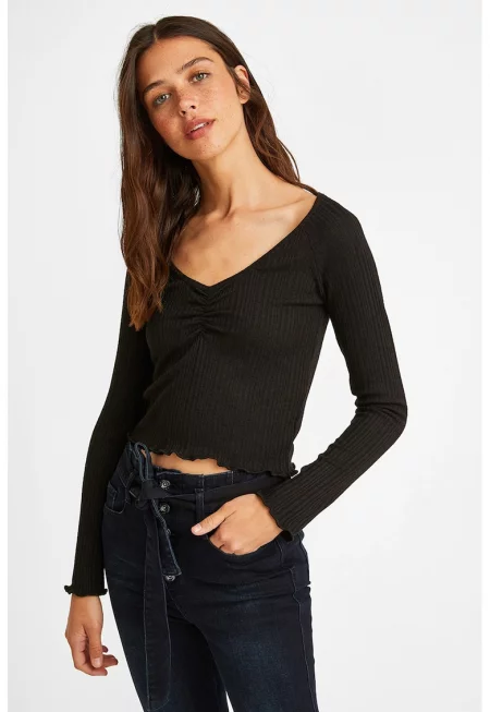 Къс фино плетен пуловер