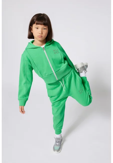 Късо худи с цип и лого - Зелен