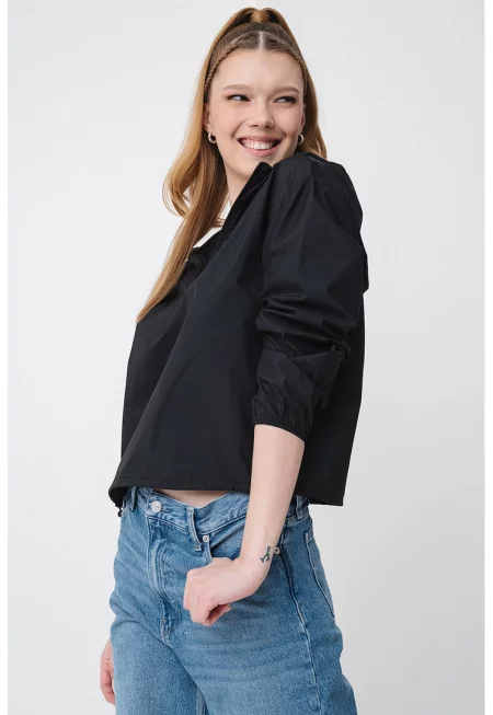 Късо яке за бягане с къс цип - Черен