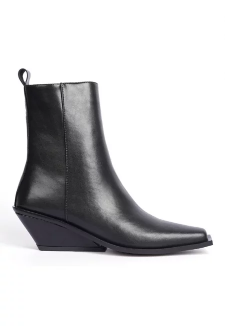 Keila Square Toe Leather Ankle Boots - Черен
