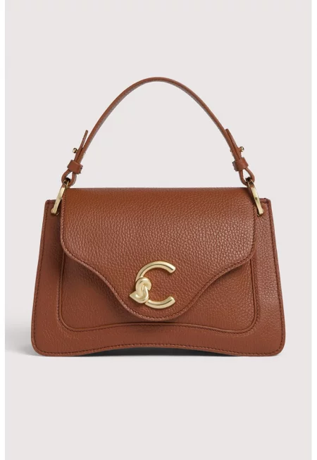 Кожена чанта C-Me с капаче - Канелено кафяво/Персийски портокал