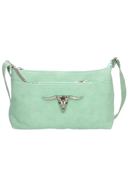 Кожена чанта през рамо - Ментово зелено