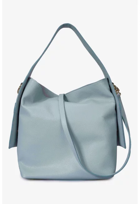 Кожена чанта Tote - Пастелносин