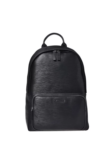 Кожена раница с преден джоб - Черен