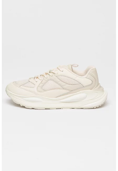 Кожени спортни обувки с мрежа - Крем