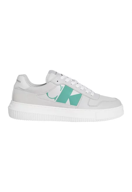 Кожени спортни обувки с връзки - Зелен/Мръснобял