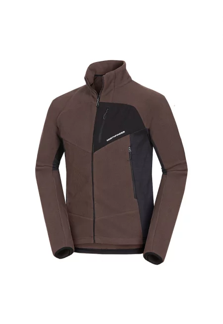 Мъжка блуза  Jedrzej от полар полиестер - с джобове - Тъмнокафяв