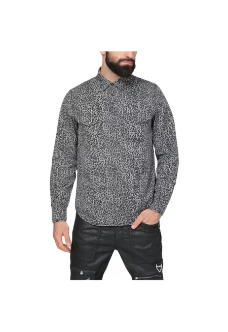 Мъжка риза  животинска шарка - сива - 100% лиоцел - дълги ръкави - закопчаване с щракване