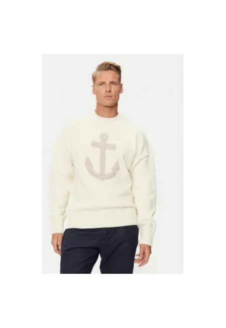 Мъжки пуловер -  304174223 - Вълна/Найлон - Бял - Бял