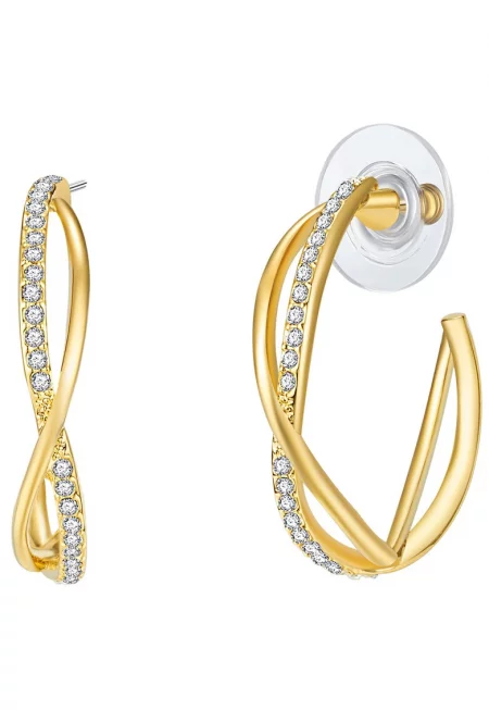 Обеци тип халки с 14К златно покритие с кристали - Златист