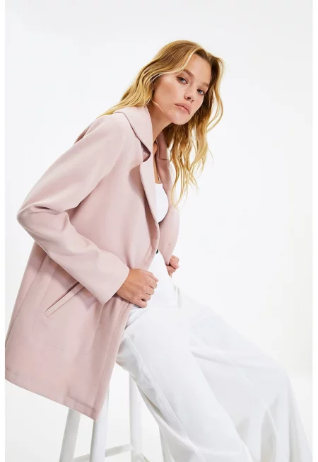Палто с копчета и скосени джобове - Пастелнорозов